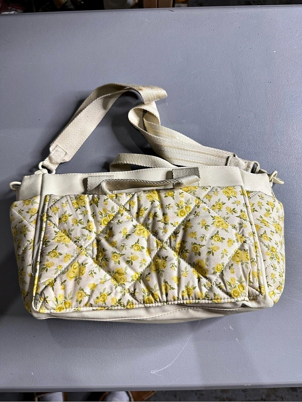 BÉIS The Tote (Garden Party) Floral Quilted Shoulder Bag in Cream & Yellow